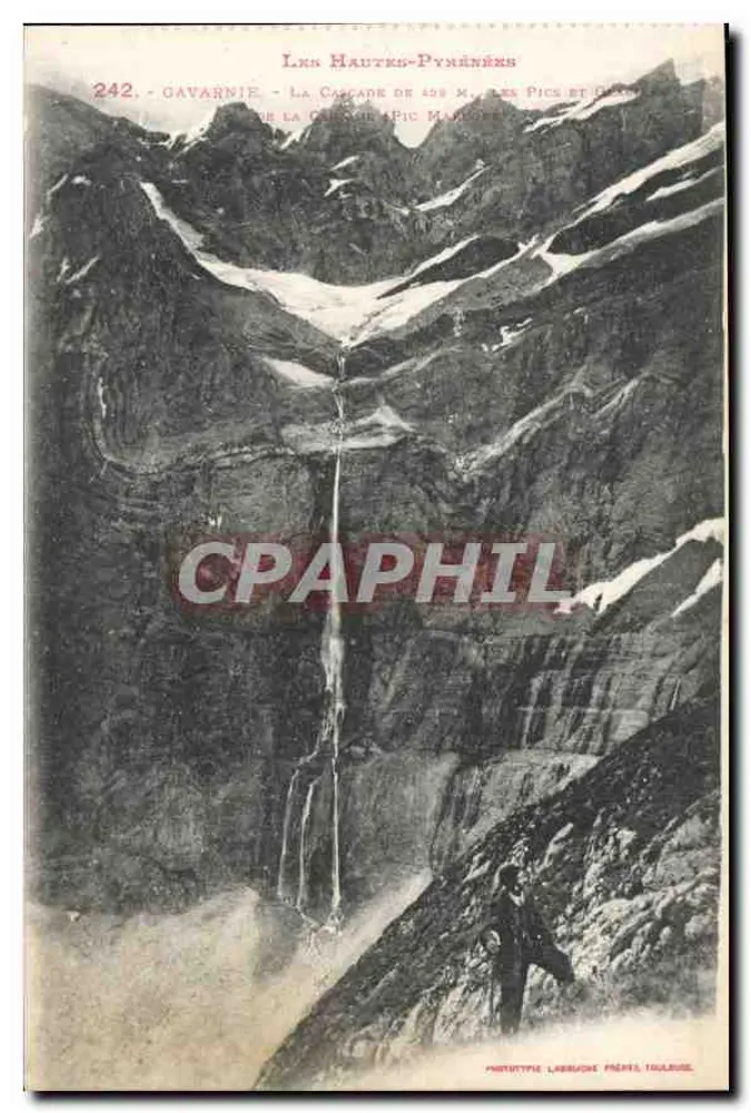 Gavarnie - A Cachoeira de 459 m, os Picos e Grandes Gorges - Fototipo Labeuche Frères, Toulouse - Frente