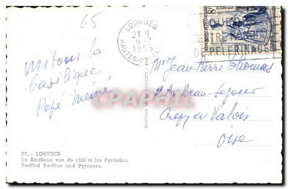 Lourdes — Die Basilika von der Seite und die Pyrenäen — Editionen M. PELERINAGE - Rückseite