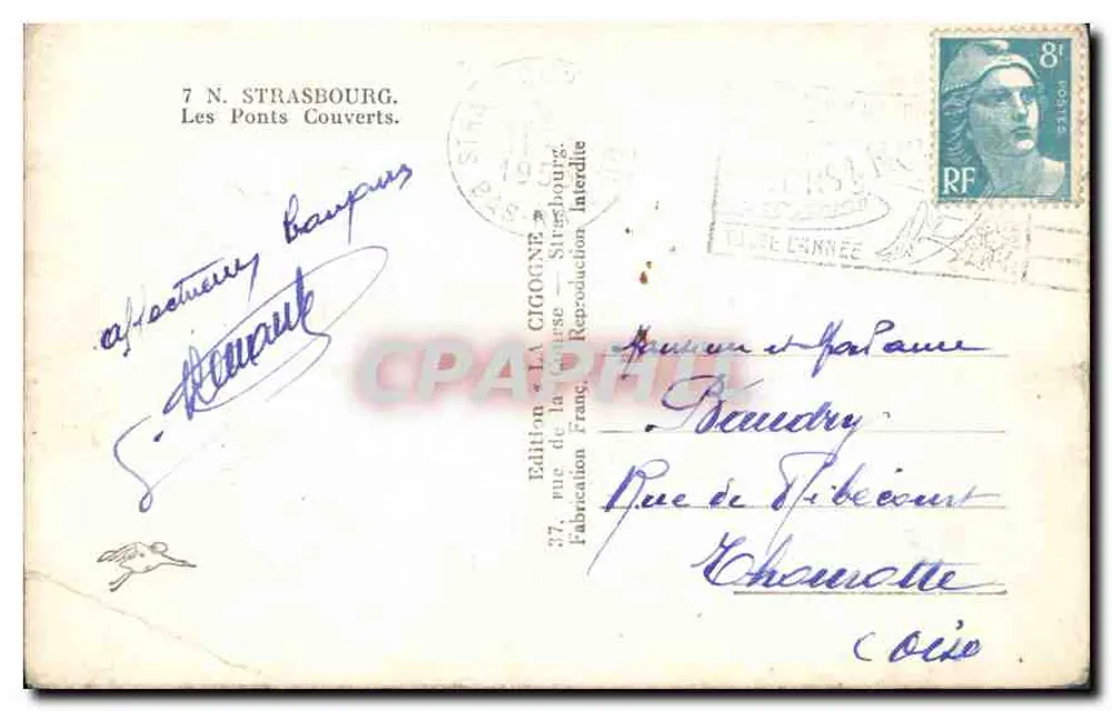 Estrasburgo — Os Pontes Cobertas — Edição La Cigogne - Verso