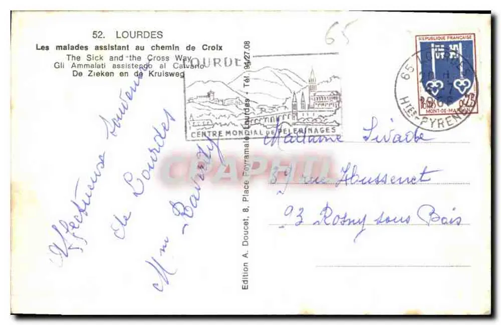 Lourdes — Caminho da Cruz — Edição A. Doucet, n° 52 - Verso