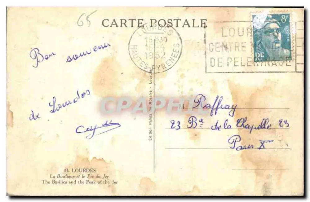 Lourdes — Basilika und Pic du Jer — Édition Palais du Rosaire, n°43 - Rückseite