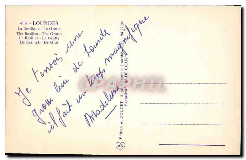 Lourdes — Uma pensão de Lourdes — Edição A. Doucet - Verso