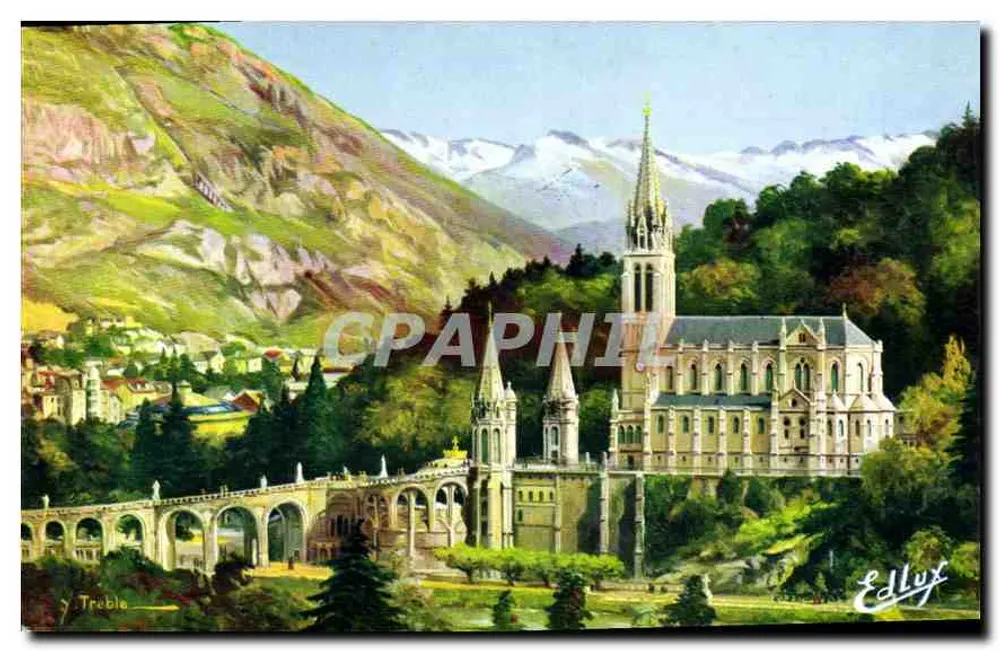 Lourdes — Widok na bazylikę i Pic du Jer — Wydawnictwo Edlux - Awers