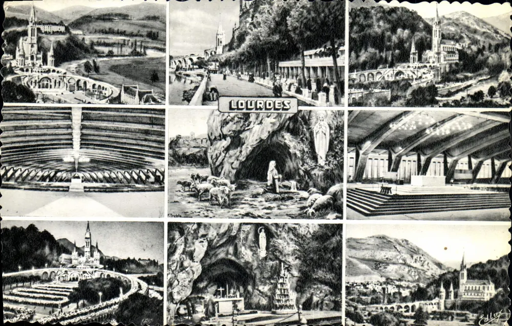 Lourdes — vista panorâmica e locais sagrados — Edição P. Doucet, 7B - Frente