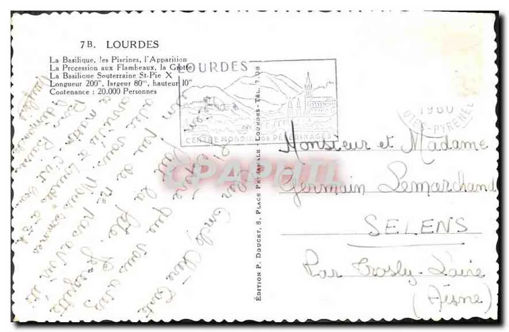 Lourdes — vista panorâmica e locais sagrados — Edição P. Doucet, 7B - Verso