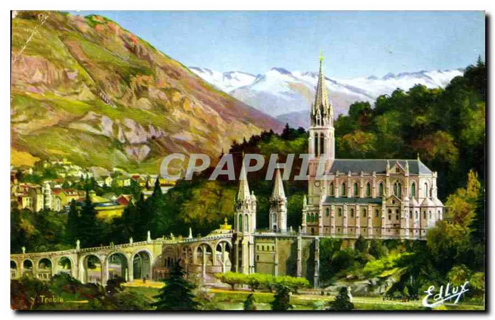 Lourdes — La Basilique e il Pic du Jer — Edizione E. Douet, Lourdes - Recto