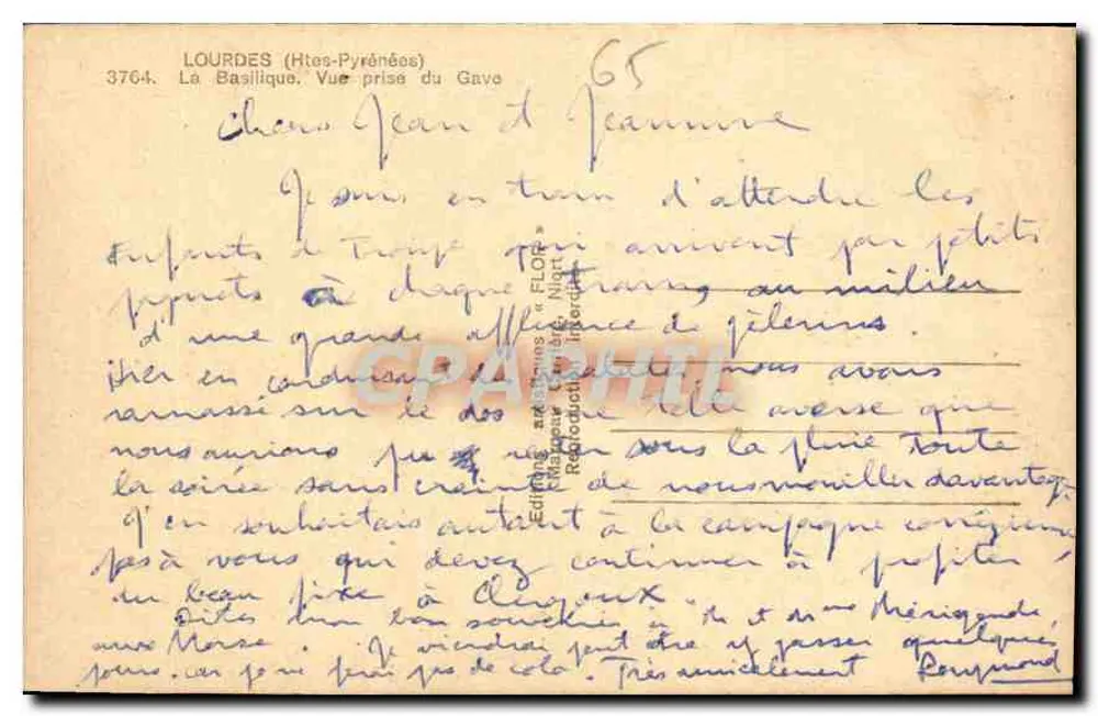Lourdes (Hautes-Pyrénées) — Die Basilika von der Gave aus — Verlag FLOR, Nr. 3764 - Rückseite