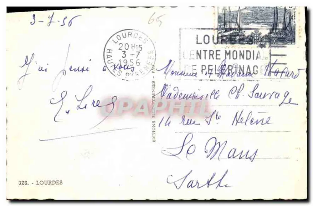 Gruta de Lourdes — cena religiosa com estátua da Virgem — Edições Mille-Pèlerins - Verso