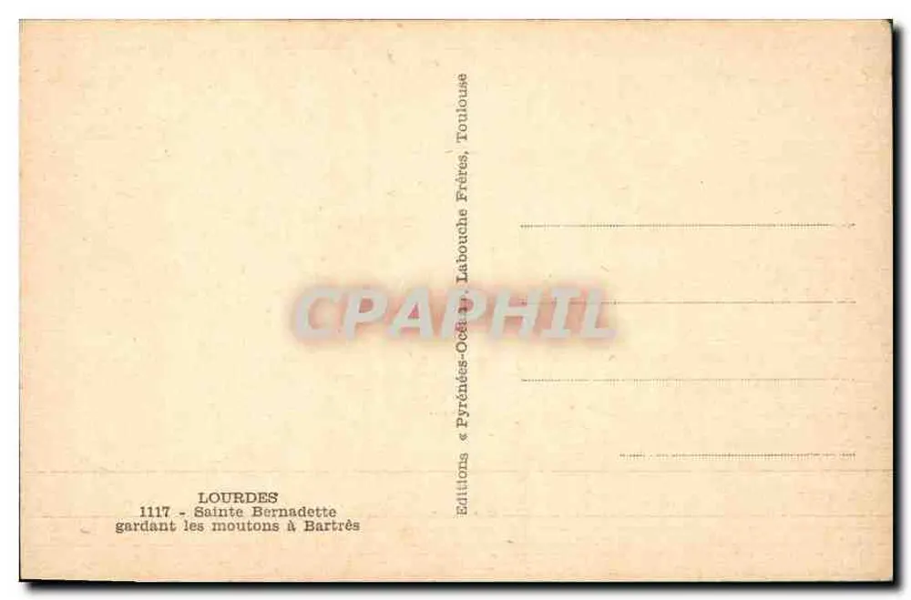 Lourdes — Lembrete de Lourdes — Editor: Labouche Frères, Toulouse - Verso
