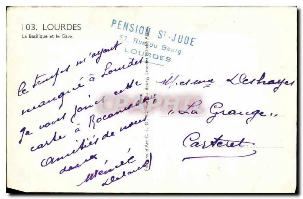 Lourdes — A Basílica e o Gave — editor Alain, n°103 - Verso