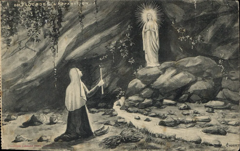 Lourdes - A Aparição — Fototipia Labouché Iréna, n°861, editor Gougnet - Frente