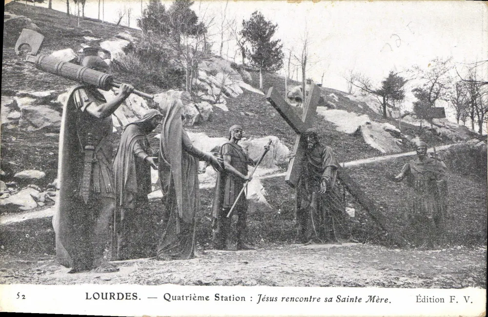 Lourdes — Vierte Station: Jesus trifft seine heilige Mutter — Ausgabe F. V. - Vorderseite