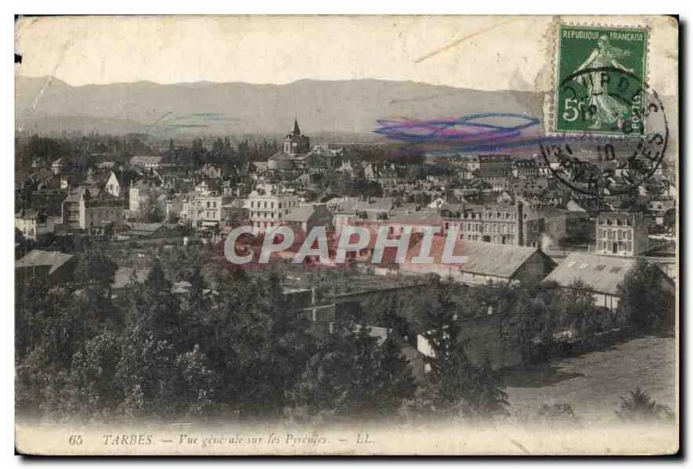 Tarbes — Vista geral sobre os Pirineus — Ed. L.L. - Frente