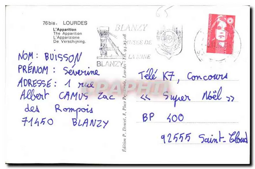 A Aparição de Nossa Senhora de Lourdes — Editor BLANZY, n°76bis - Verso