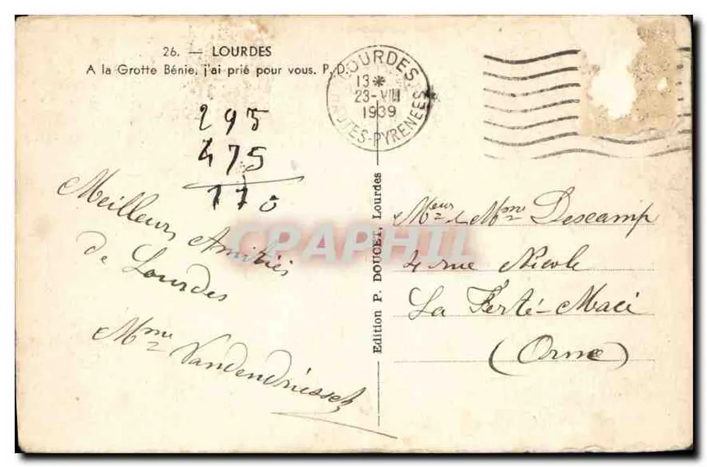 Lourdes-Höhle — Notre-Dame de Lourdes — Edition P. Doticel - Rückseite