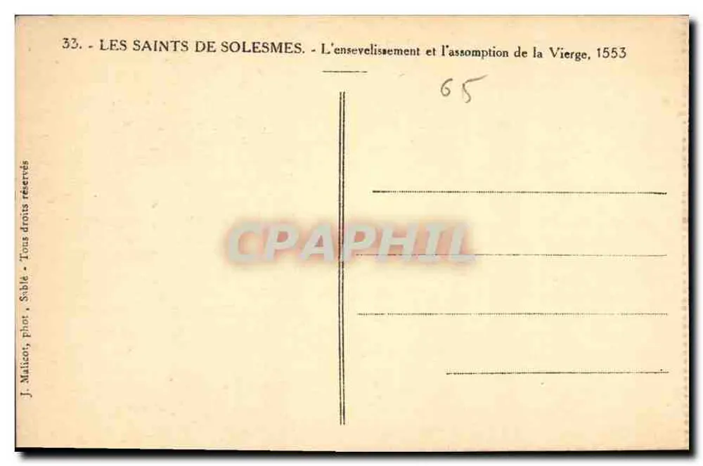 Os Santos de Solesmes — O sepultamento e a ascensão da Virgem, 1553 — J. Malicot, fot. Sable - Verso
