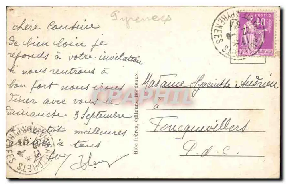 Abismo de Cauterets — Environs de Cauterets — Bloc Frères, editores, Bordeaux, n°30 - Verso