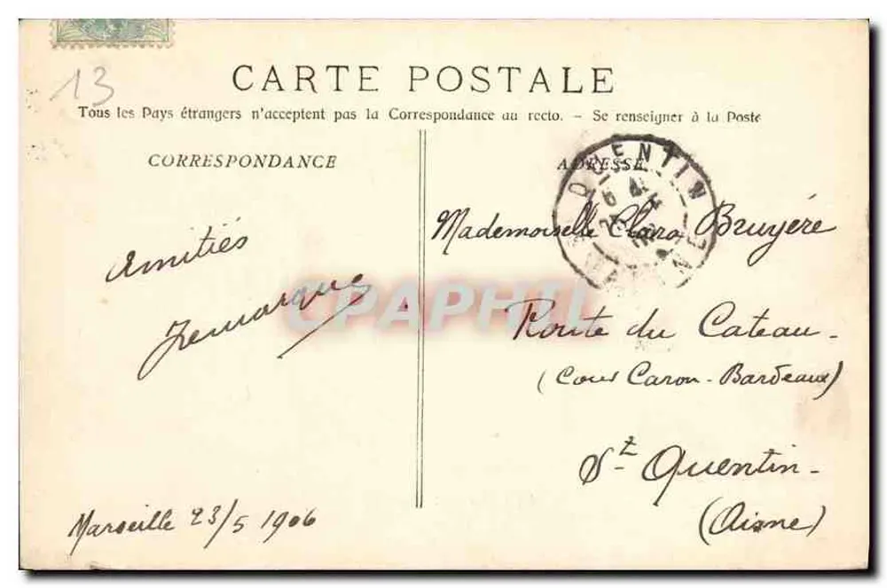 Marseille - O Castelo de If — Editor: Hélotype E. Lacour, n° 64 - Verso