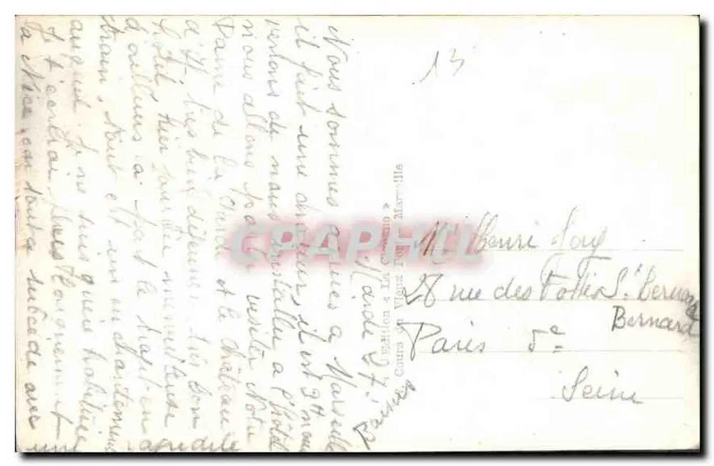 Marselha - A Corniche - O Profeta — n° 165, editor não identificado - Verso
