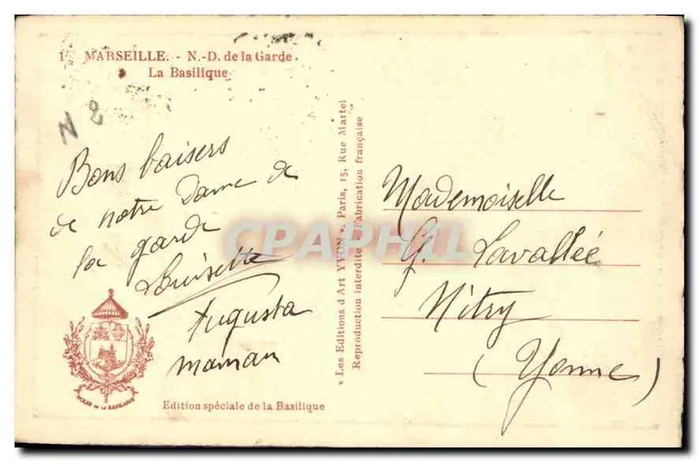 Marselha - N.-D. da Guarda - A Basílica — Les Éditions d'Art Yvon, Paris - Verso