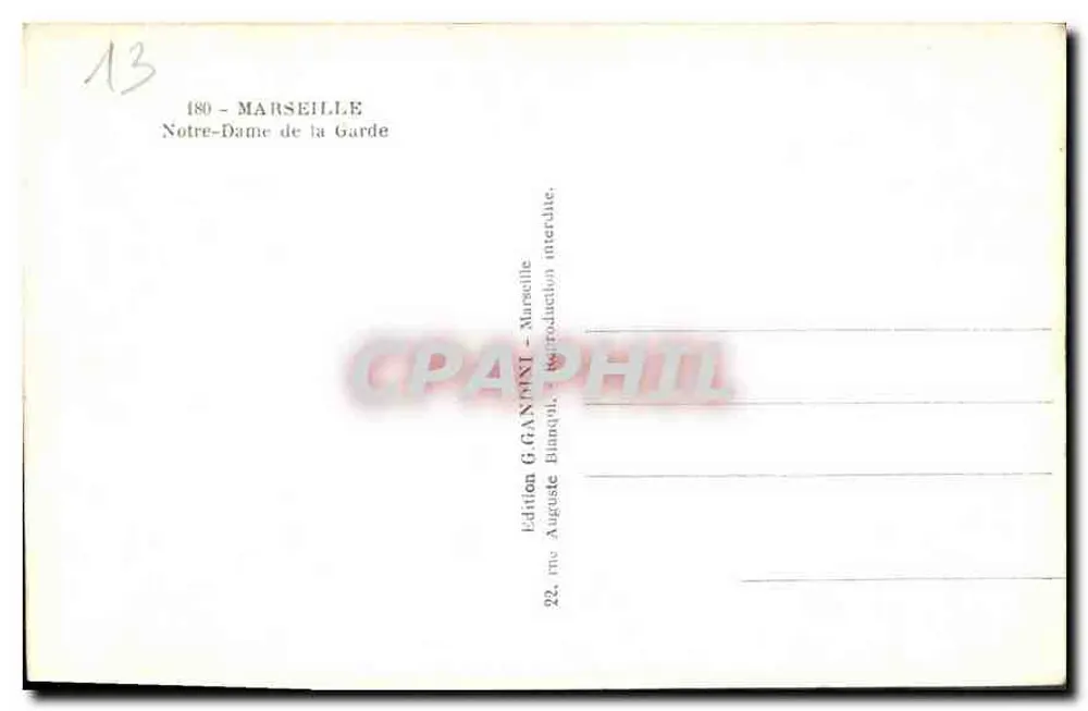 Nossa Senhora da Guarda — Marselha — Edição G. Ganjali - Verso