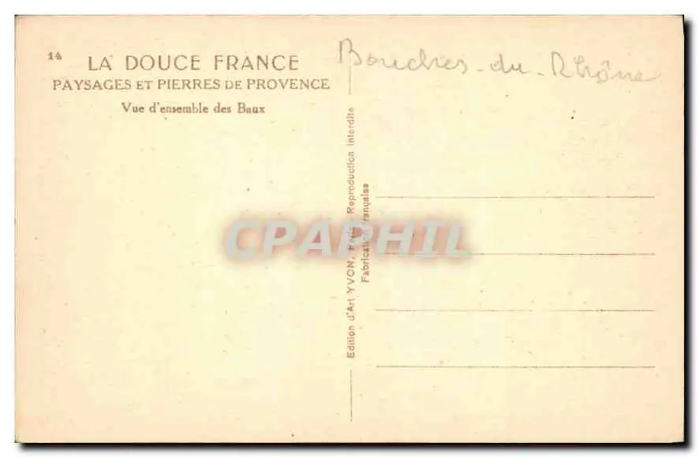 Vista geral dos Baux — Paisagens e Pedras da Provença — Edição de Arte YVON, Edições YVON, França - Verso