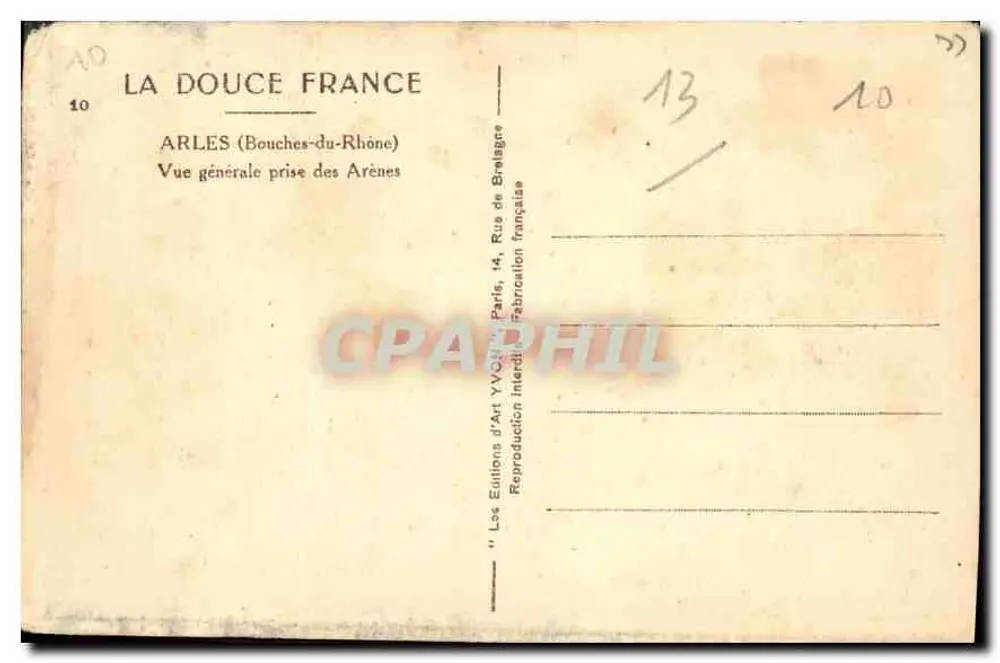 Arles — Allgemeiner Blick von den Arenen — Les Éditions d'Art Yvogin, Paris - Rückseite