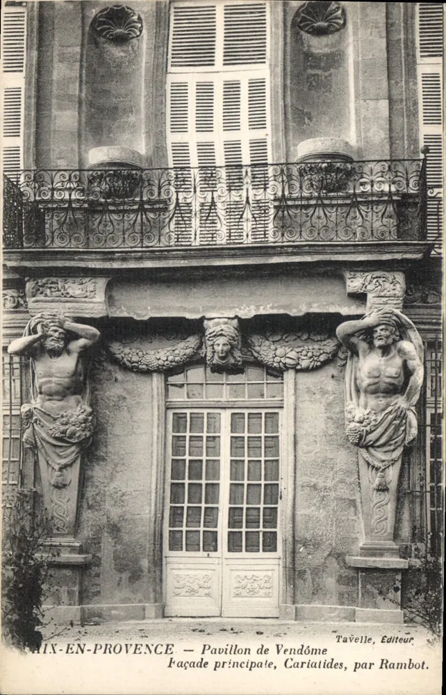 Aix-en-Provence — Pavillon de Vendôme — Hauptfassade, Karyatiden, von Rambot — Verlag Tavèlle - Vorderseite