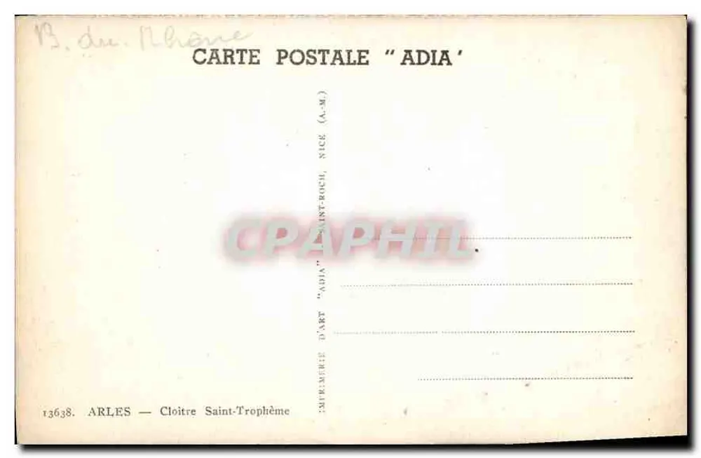 Cloître Saint-Trophème — Arles — editor 'ADIA' n°13638 - Verso