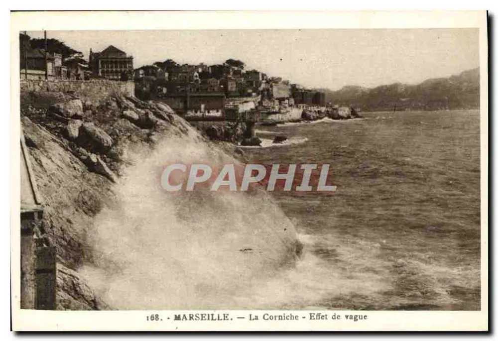 Marselha — A Corniche — Efeito de onda — Edição La Cigogne, 18, rua Landevès, Marselha - Frente