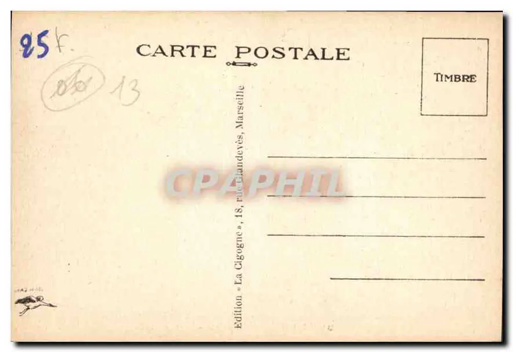Marselha — A Corniche — Efeito de onda — Edição La Cigogne, 18, rua Landevès, Marselha - Verso