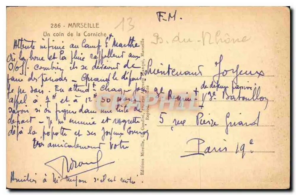 Marseille — Een hoek van de Corniche — Edities Mireille, n° 286 - Achterkant