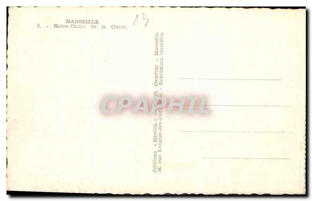 Nossa Senhora da Guarda — Marselha — Edições « Mireille » - Verso