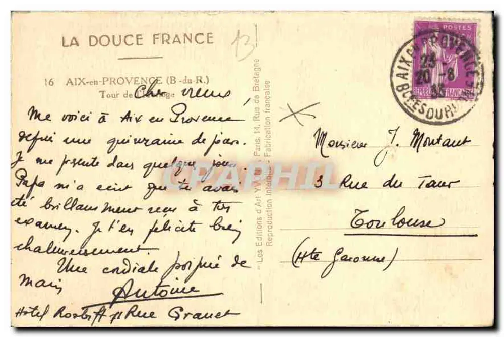 Turm der Uhr — Aix-en-Provence — Éditions d'Art Yvon - Rückseite
