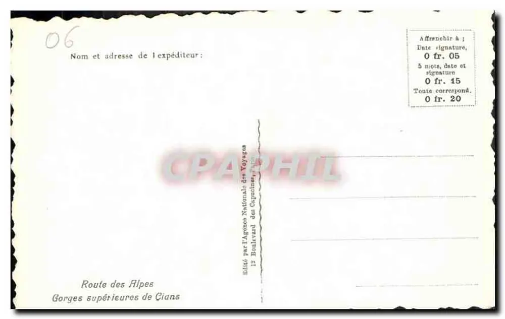 Oberen Schluchten von Cians — Route des Alpes — Veröffentlicht von der Nationalen Expeditionsgesellschaft - Rückseite