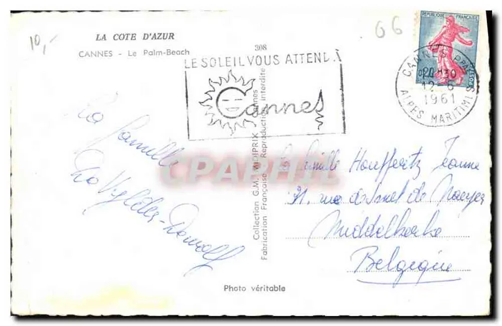 Cannes - Le Palm-Beach — port avec bateaux et bâtiments — éditeur G.M. IMPRIMÉ SUR LA CARTE - Verso
