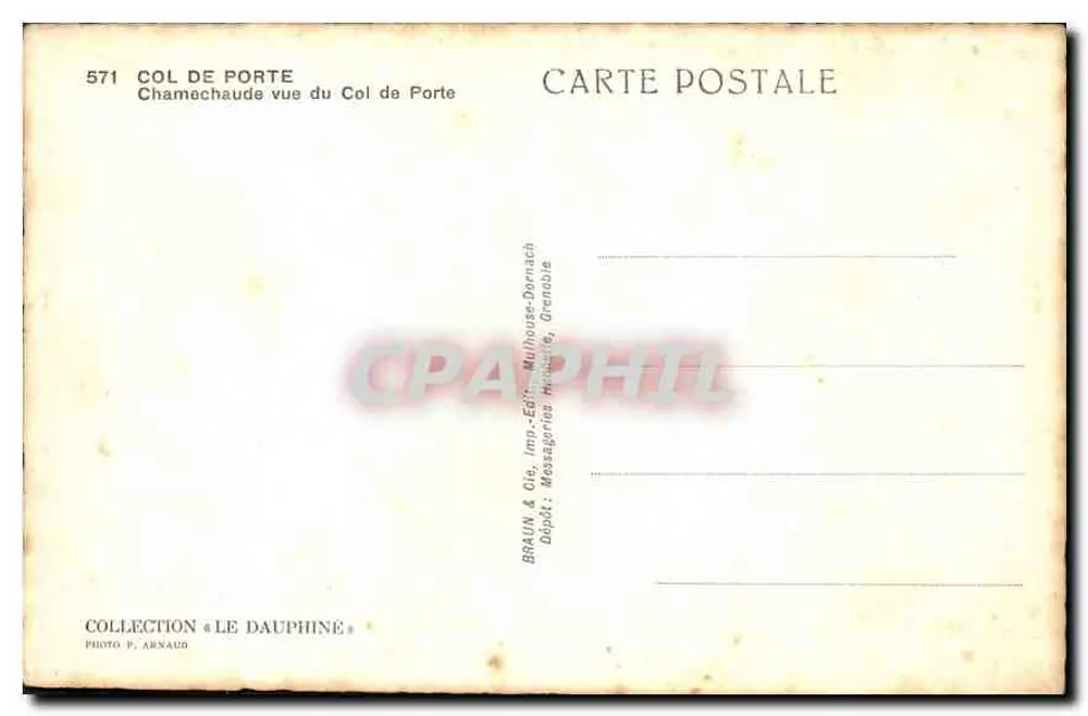 Col de Porte — Ansicht des Col de Porte — BRAUN & Cie, Impr.-Édit. Mulhouse-Dornach - Rückseite