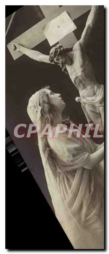 Scène religieuse — Jésus-Christ crucifié et Marie-Madeleine — sans éditeur ni numéro visible - Recto