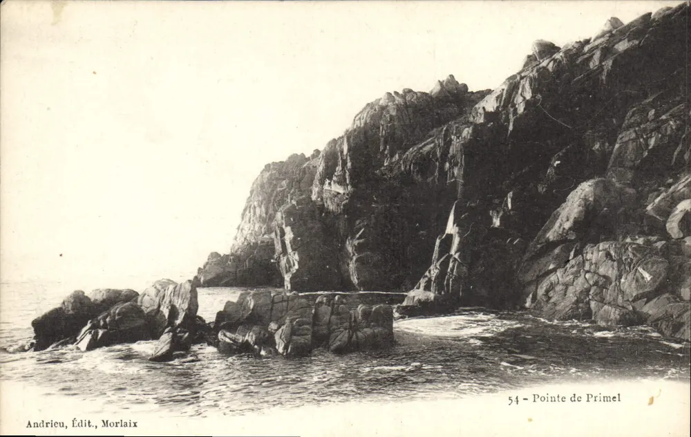 Ponta de Primel — vista das falésias rochosas — Andricieu, Ed., Morlaix, n°54 - Frente