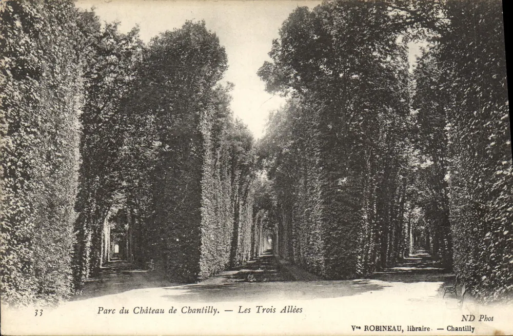 Schlosspark von Chantilly — Die Drei Alleen — V° ROBINEAU, Buchhändler — Chantilly - Vorderseite