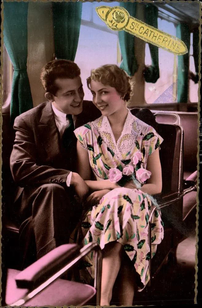 Casal em um trem — Sainte-Catherine — Imprimerie Nojen - Frente