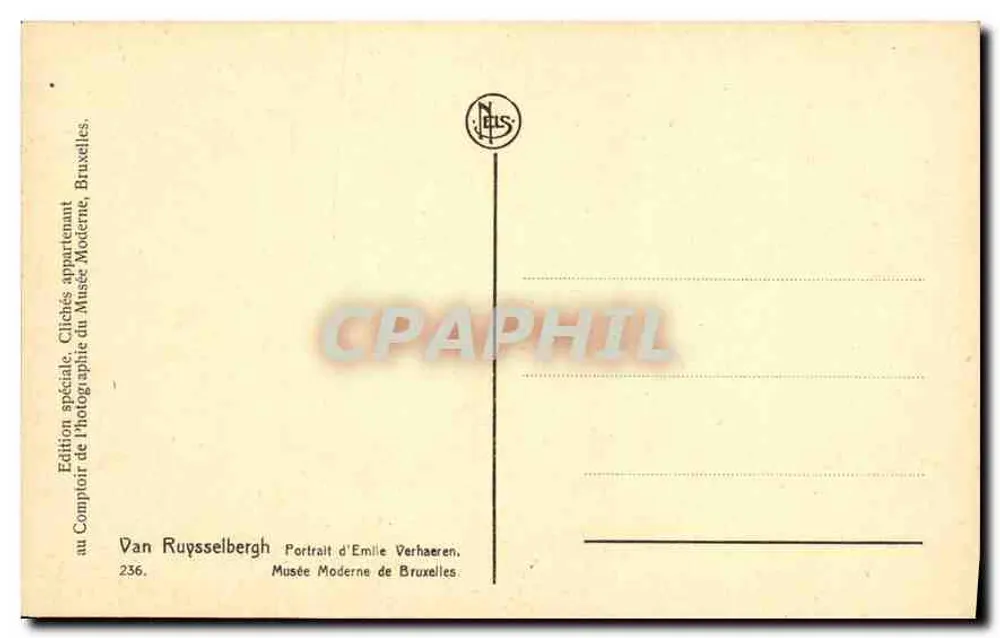 Porträt von Émile Verhaeren — Sonderausgabe des Comptoir de la Photographie Moderne — Van Ruysselbergh, n°236 - Rückseite