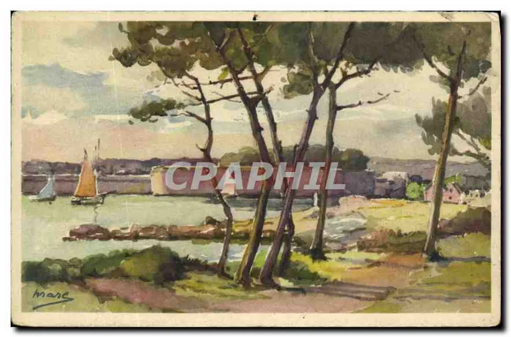 Vista de Concarneau — paisagem marítima com barcos a vela — editor Concarneau, n° 442 - Frente