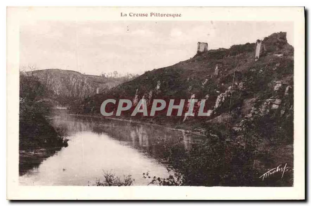 La Creuse Pittoresque — Ansicht des Flusses mit Ruinen am Ufer — Verleger G. G. et Fils, Crozant - Vorderseite