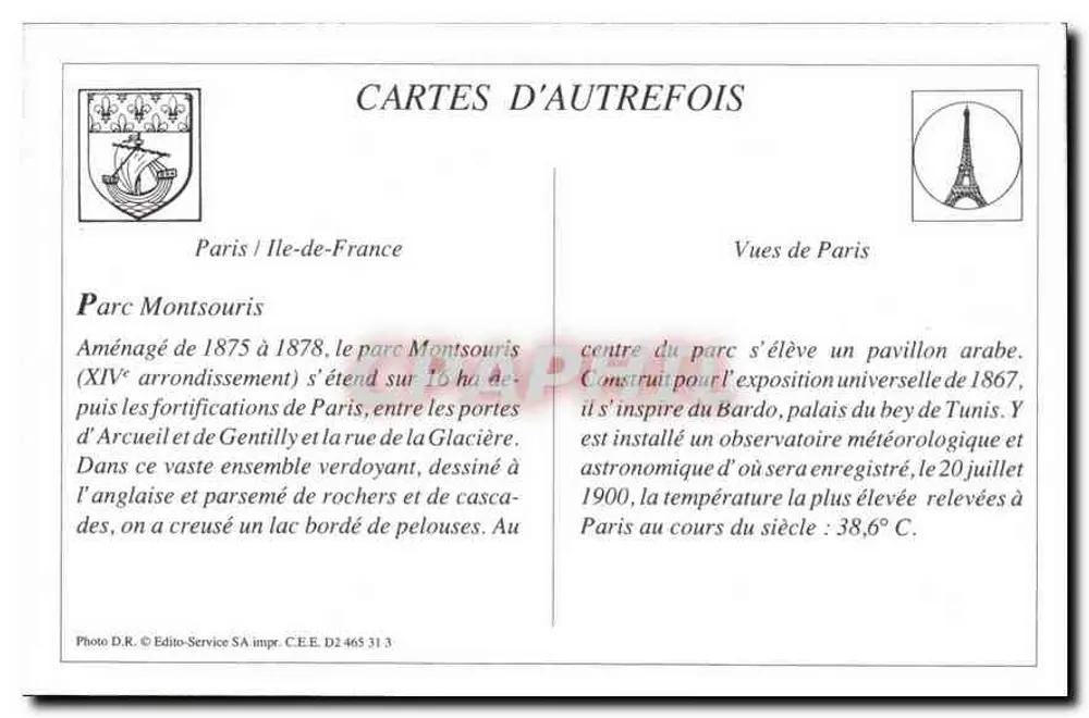 PARIS — Parque Montsouris, los Cisnes — 2663 - Reverso