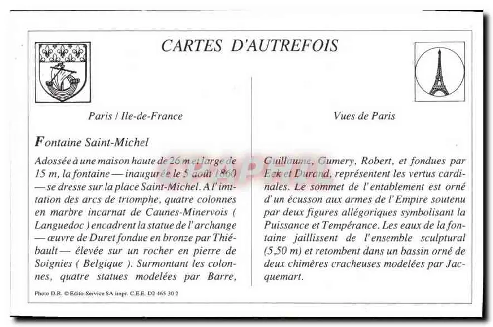 Paris — Fontaine Saint-Michel — Cartes d'Autrefois - Verso