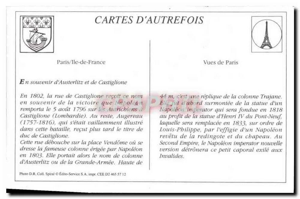 Paris — La Rue Castiglione und die Vendôme-Säule — LL. - Rückseite