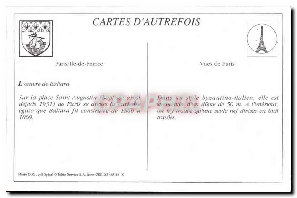 Paris - Igreja de São Agostinho — fachada com cúpula e rua movimentada - Verso
