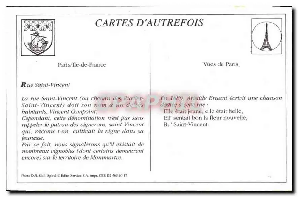 PARIS (Alt Montmartre) — Ansicht der Rue Saint-Vincent — ND. Foto n°506 - Rückseite