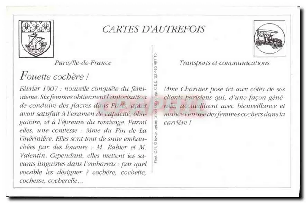 Paris-Moderne — As mulheres cochères — n° 932 - Verso